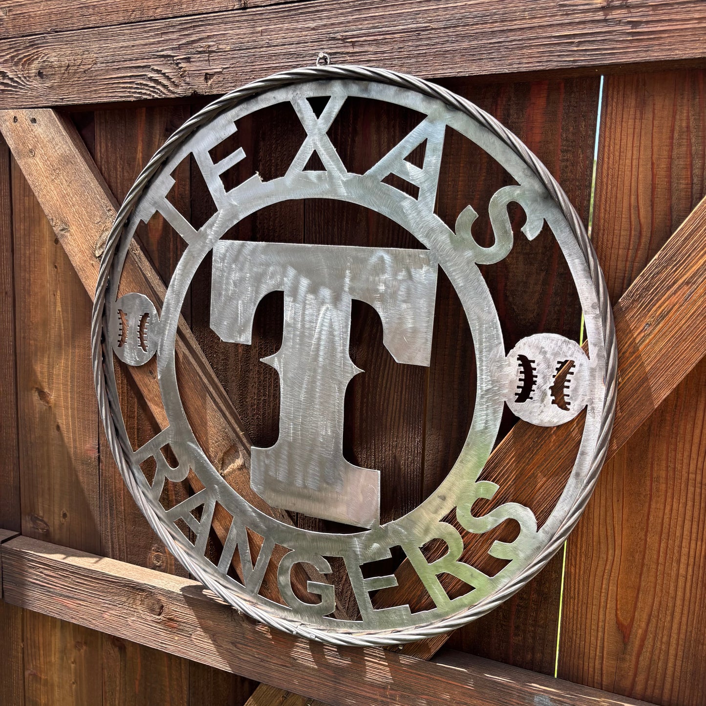 TEXAS RANGERS CUSTOM RAW METAL VINTAGE CRAFT TEAM SIGN TWISTED ROPE RING HANDMADE