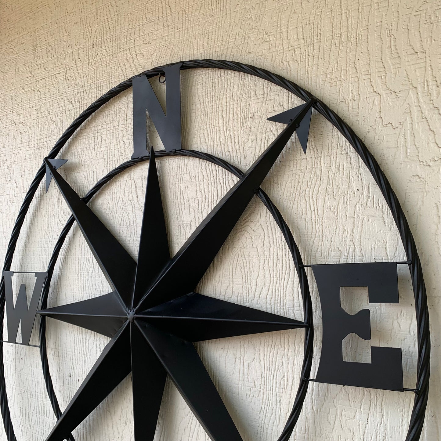 36" COMPASS RUSTIC BLACK METAL SIGN WALL ART WESTERN HOME DECOR HANDMADE NEW