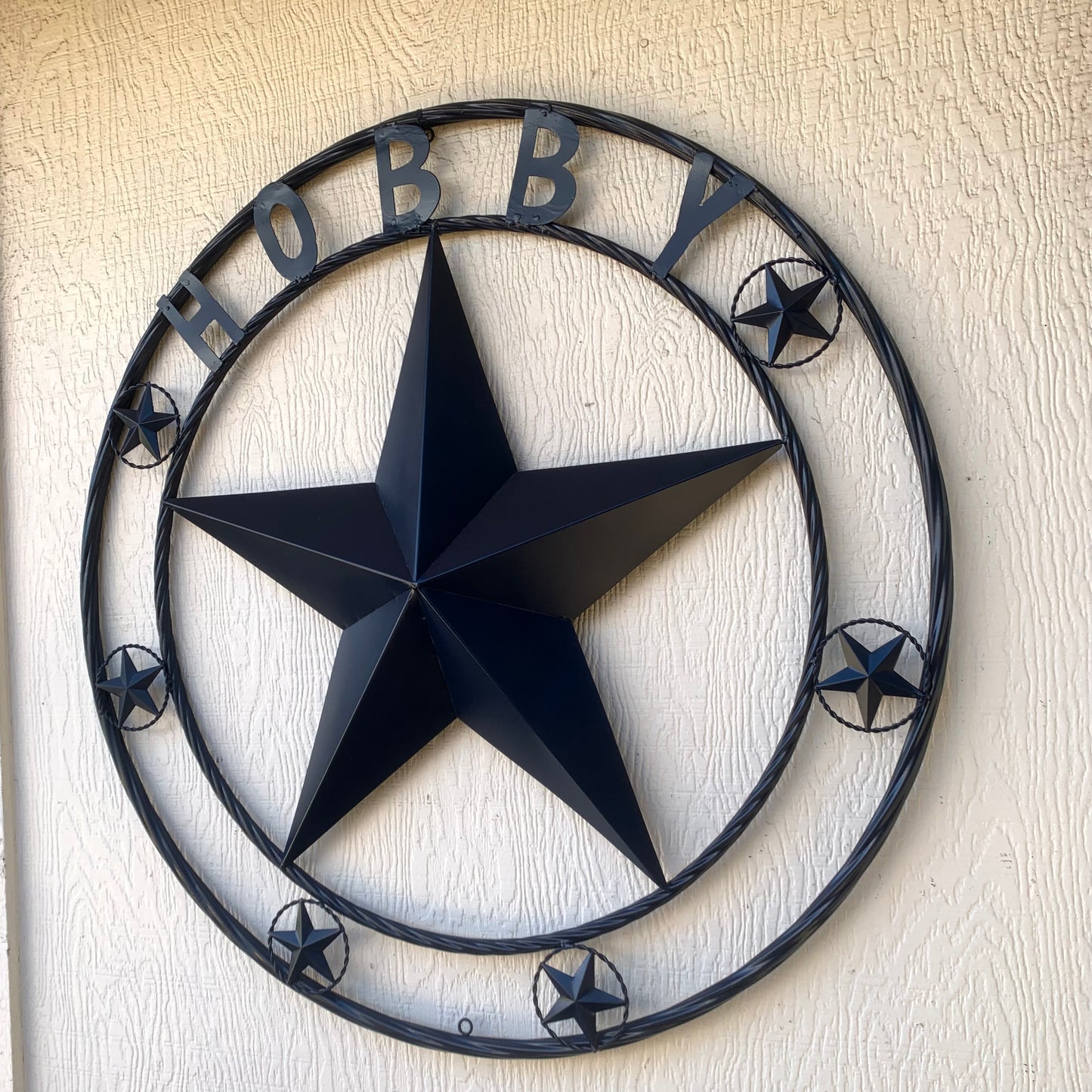 HOBBY STYLE CUSTOM NAME STAR BARN METAL STAR 3d TWISTED ROPE RING WESTERN HOME DECOR RUSTIC NAVY BLUE HANDMADE 24",32",36",50"