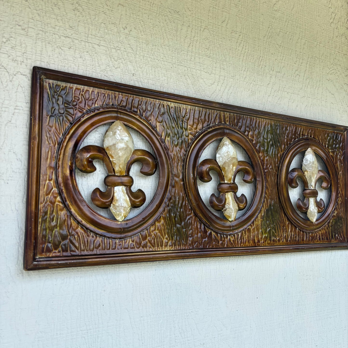 36" FLEUR DE LIS GOLD BROWN RECTANGLE WALL ART WESTERN METAL ART HANDMADE #EH13330