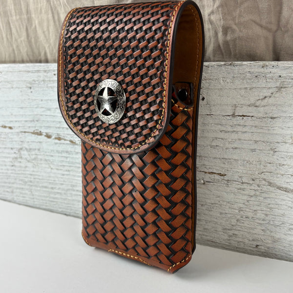 7" LONE STAR LEATHER HOLSTER TAN BROWN STAR POUCH EXTRA LARGE  BELT LOOP CELL PHONE CASE UNIVERSAL OVERSIZE #EH12702