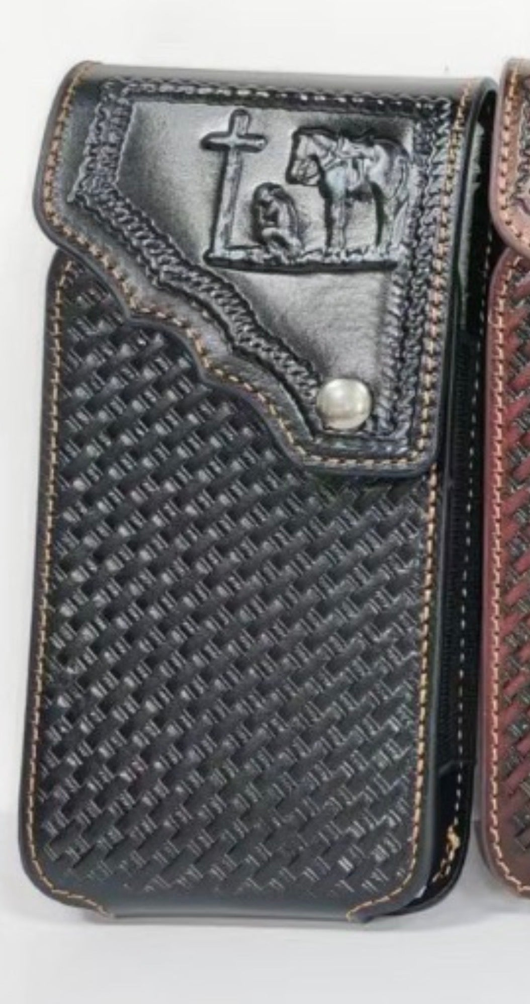 7" COWBOY PRAYER PHONE HOLSTER LEATHER LARGE BELT LOOP CASE UNIVERSAL #EH13817