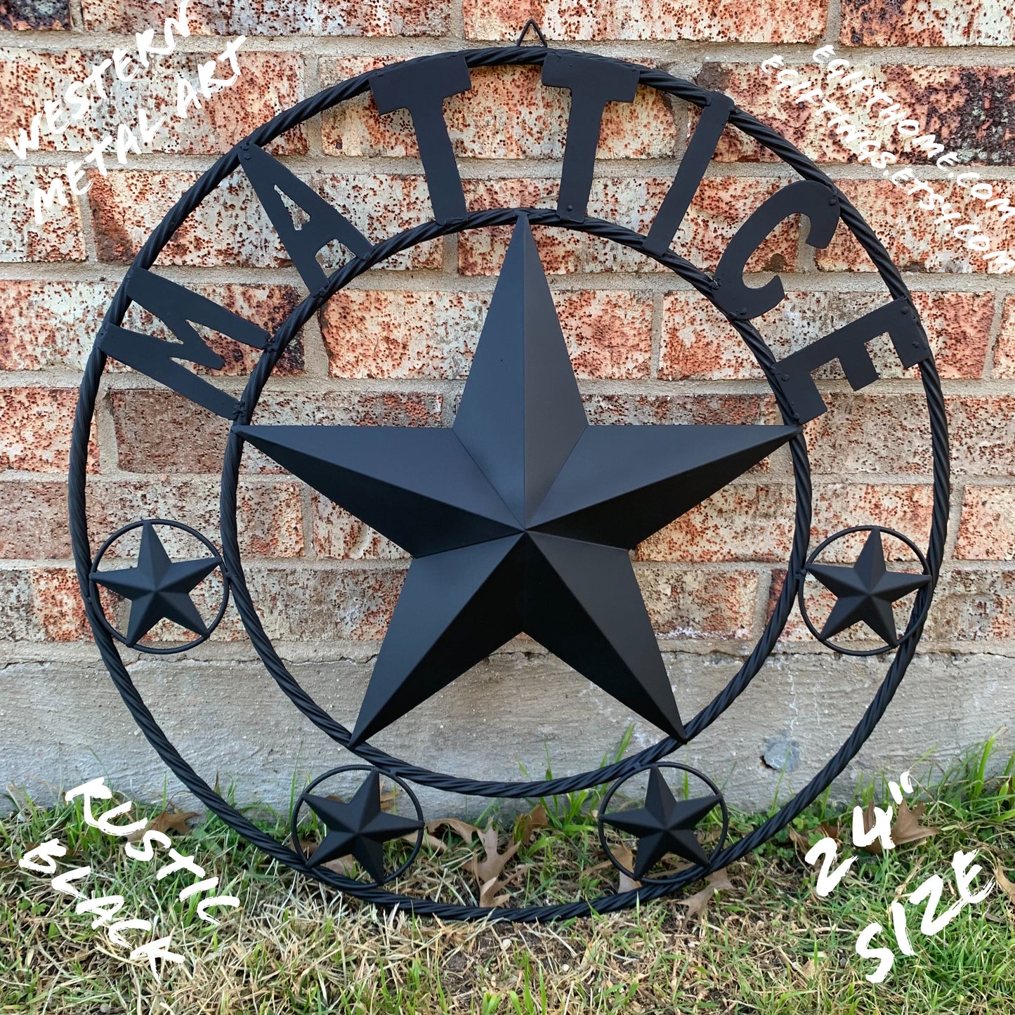 MATTICE STYLE BLACK STAR YOUR CUSTOM NAME BARN METAL STAR 3d TWISTED ROPE RING WESTERN HOME DECOR HANDMADE 24",32",36",50"