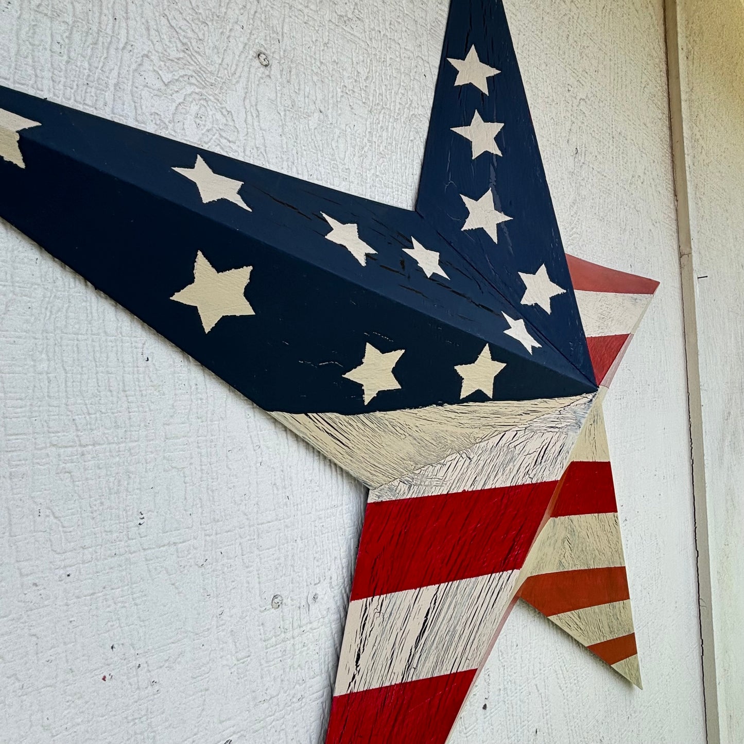 USA FLAG STAR CRACKLE RED IVORY NAVY BLUE METAL BARN STAR METAL WALL ART WESTERN HOME DECOR HANDMADE NEW