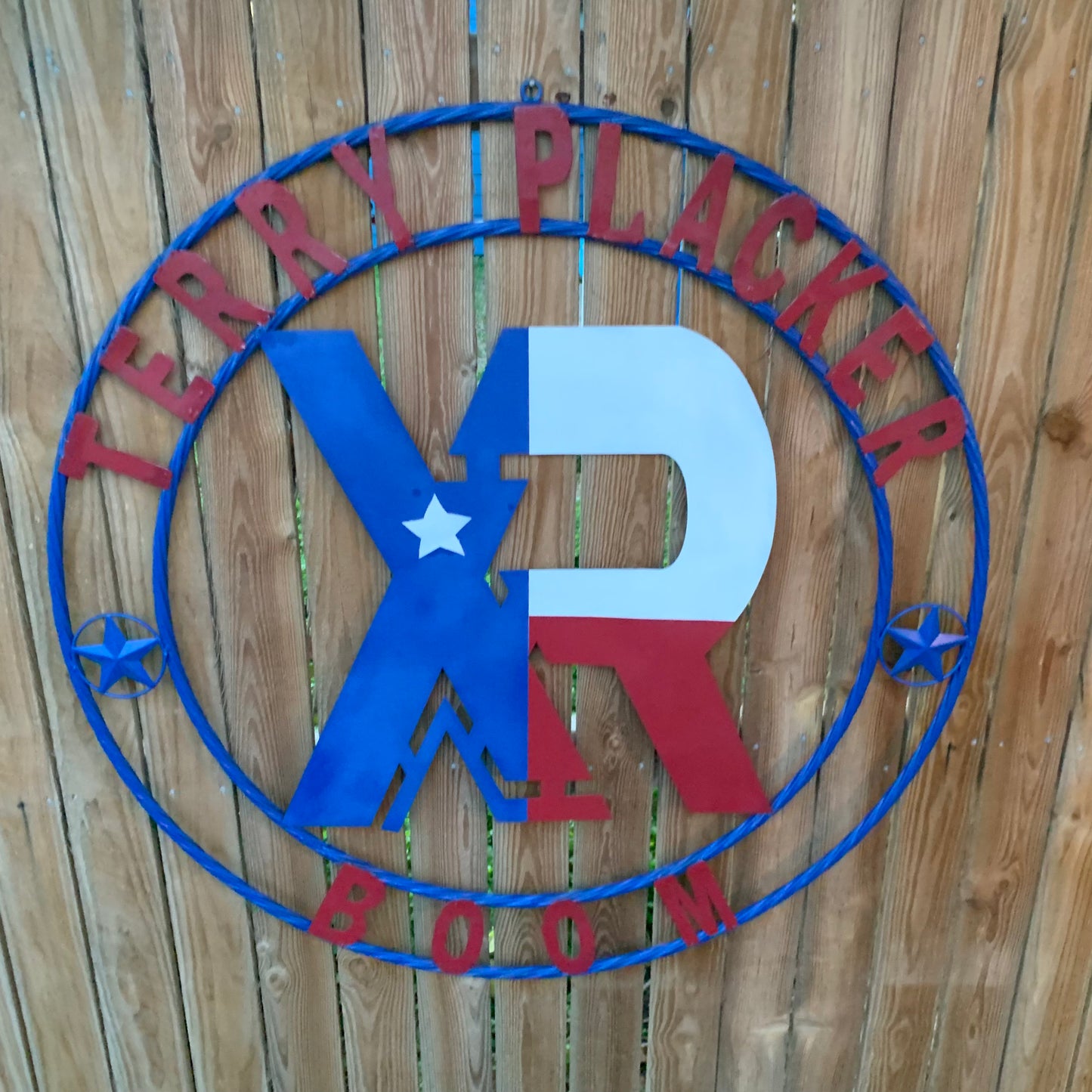 #EH11299 CUSTOM NAME XR ROOFING STYLE SIGN RED,WHITE & BLUE TEXAS FLAG LOGO HANDMADE