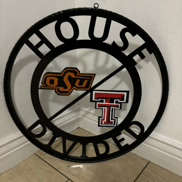 HOUSE DIVIDED OSU & TECH CUSTOM VINTAGE METAL CRAFT WALL ART RUSTIC TEAM SIGN HANDMADE 18",24",32",36