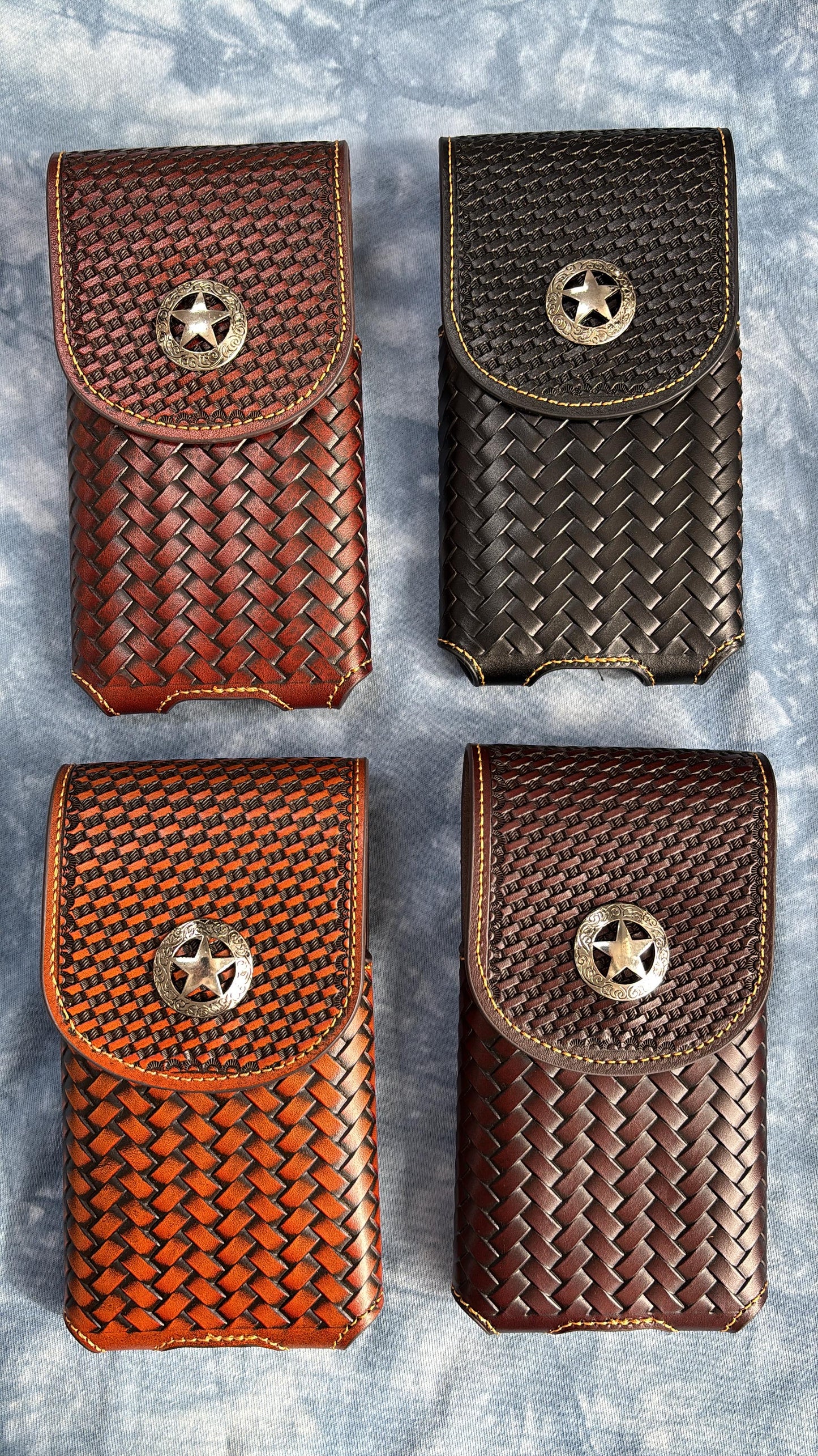 7" LONE STAR LEATHER HOLSTER TAN BROWN STAR POUCH EXTRA LARGE  BELT LOOP CELL PHONE CASE UNIVERSAL OVERSIZE #EH12702