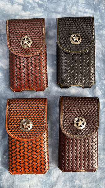 7" LONE STAR LEATHER HOLSTER TAN BROWN STAR POUCH EXTRA LARGE  BELT LOOP CELL PHONE CASE UNIVERSAL OVERSIZE #EH12702