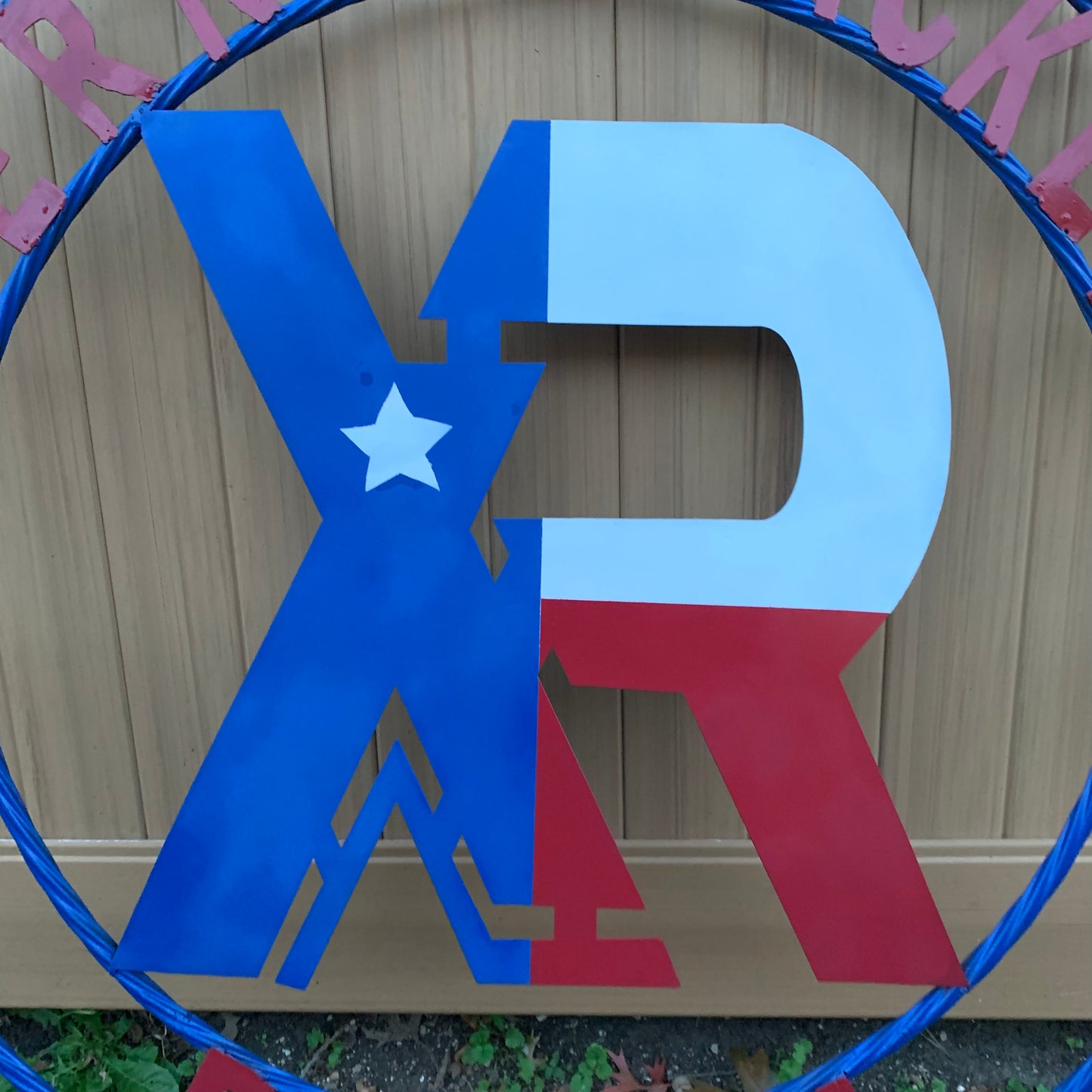 #EH11299 CUSTOM NAME XR ROOFING STYLE SIGN RED,WHITE & BLUE TEXAS FLAG LOGO HANDMADE