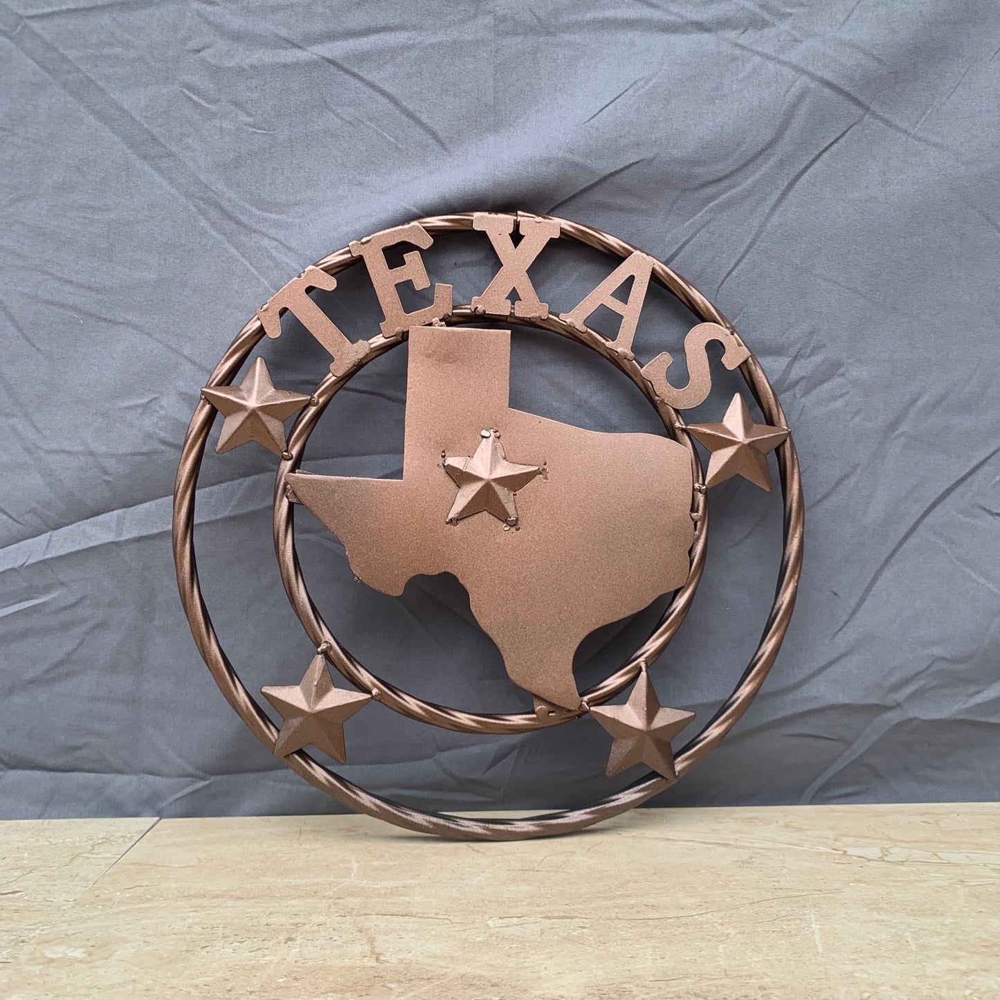 12" STATE OF TEXAS MAP RUSTIC BRONZE TWISTED RING METAL SIGN WESTERN HOME DECOR HANDMADE NEW