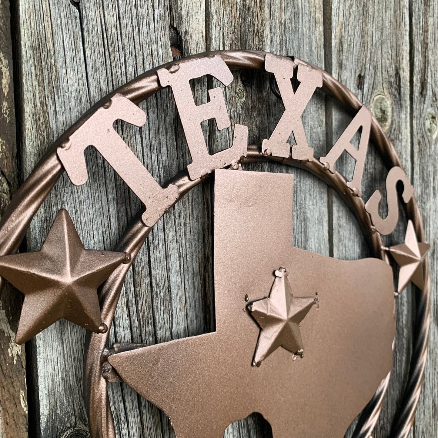 12" STATE OF TEXAS MAP RUSTIC BRONZE TWISTED RING METAL SIGN WESTERN HOME DECOR HANDMADE NEW