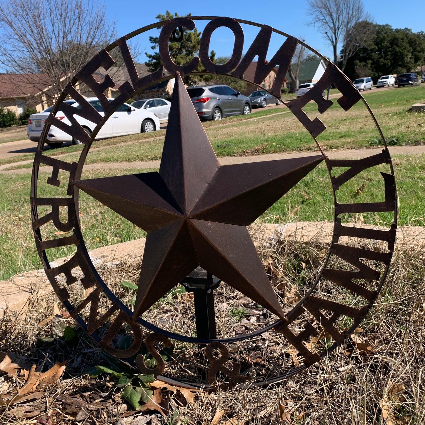 WELCOME FRIENDS FAMILY BARN METAL STAR WALL ART BRONZE WESTERN HOME DECOR HANDMADE NEW #EH13339
