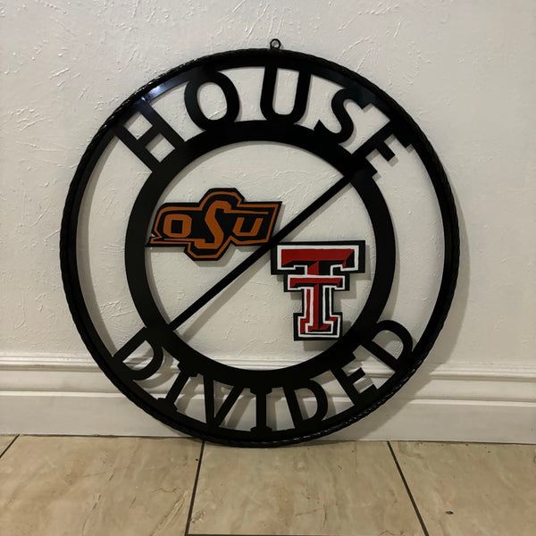 HOUSE DIVIDED OSU & TECH CUSTOM VINTAGE METAL CRAFT WALL ART RUSTIC TEAM SIGN HANDMADE 18",24",32",36