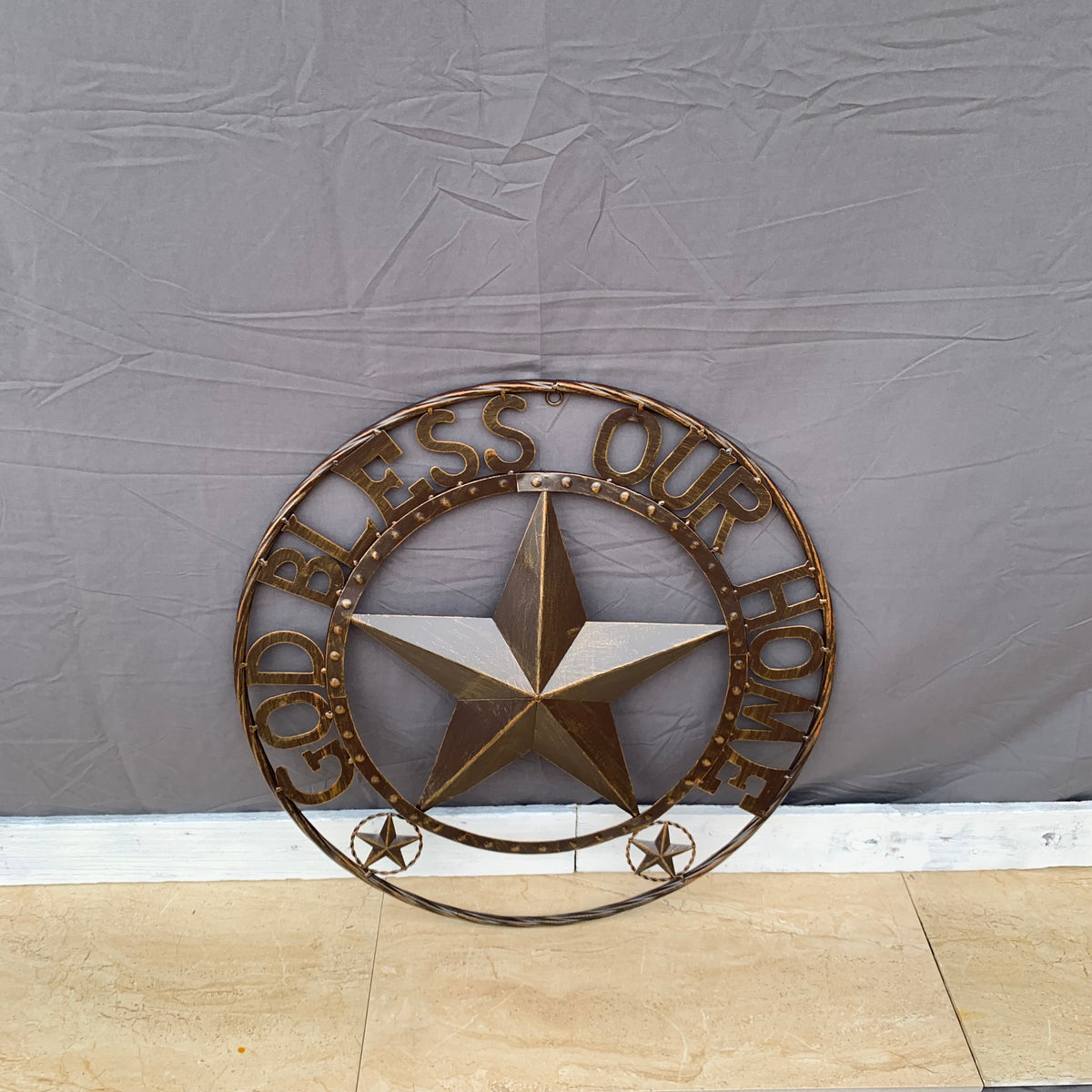 24" GOD BLESS OUR HOME BEADED STAR COLIBROX METAL TWISTED ROPE RING LONE STAR WALL ART WESTERN HOME DECOR RUSTIC DARK BRONZE COPPER HANDMADE NEW