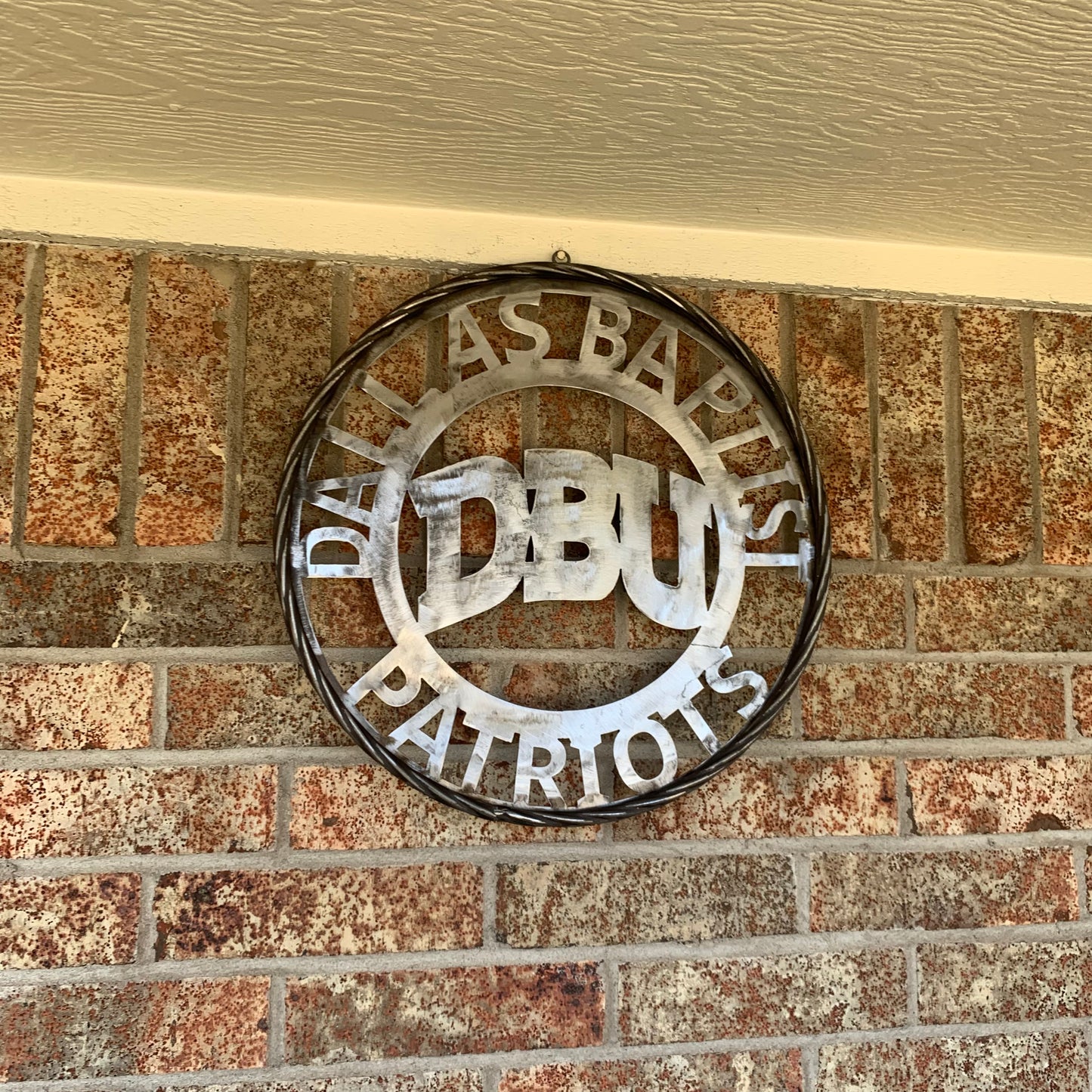 DBU DALLAS BAPTIST PATRIOTS CUSTOM RAW METAL NO PAINT VINTAGE METAL CRAFT SIGN TEAM WESTERN HOME DECOR HANDMADE
