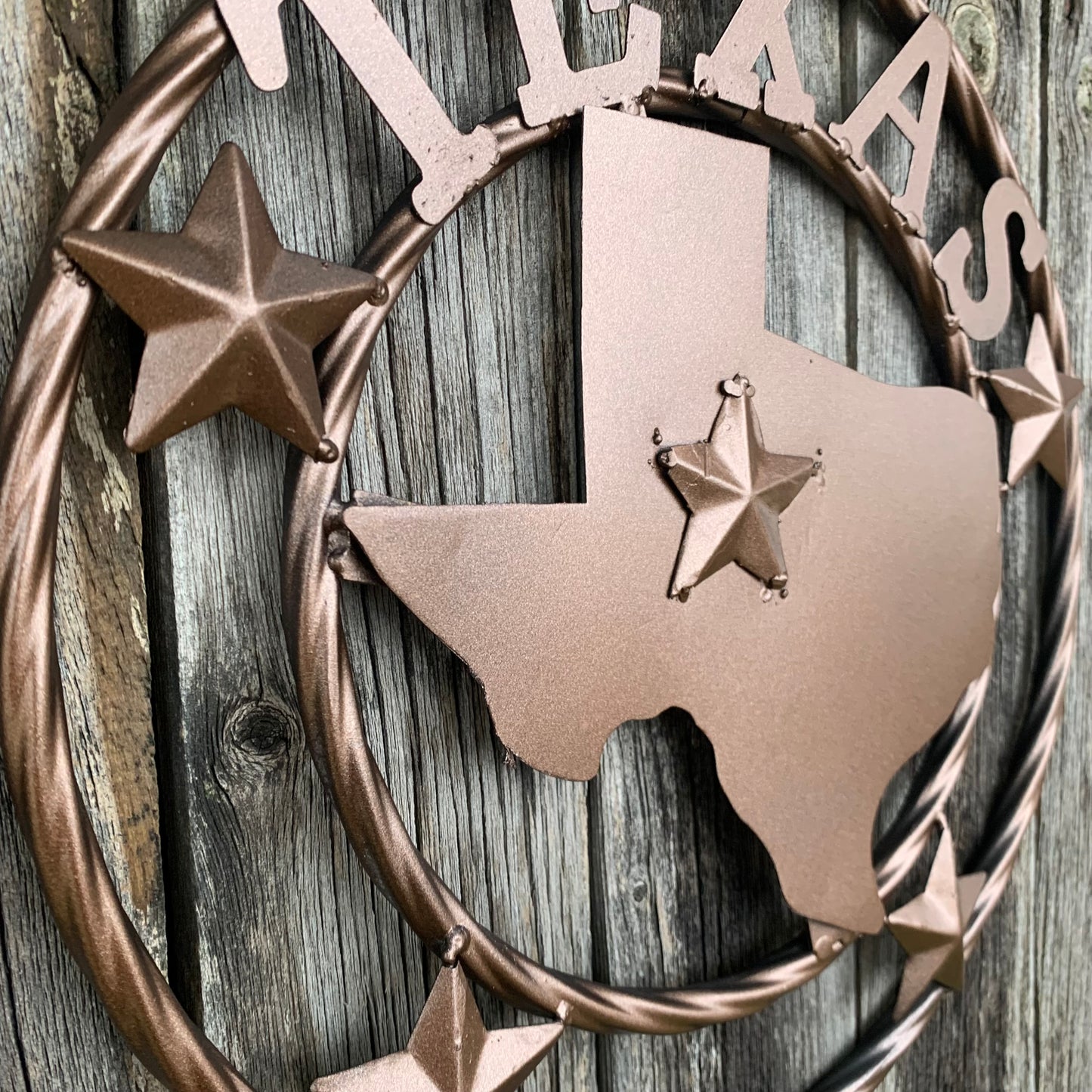 12" STATE OF TEXAS MAP RUSTIC BRONZE TWISTED RING METAL SIGN WESTERN HOME DECOR HANDMADE NEW