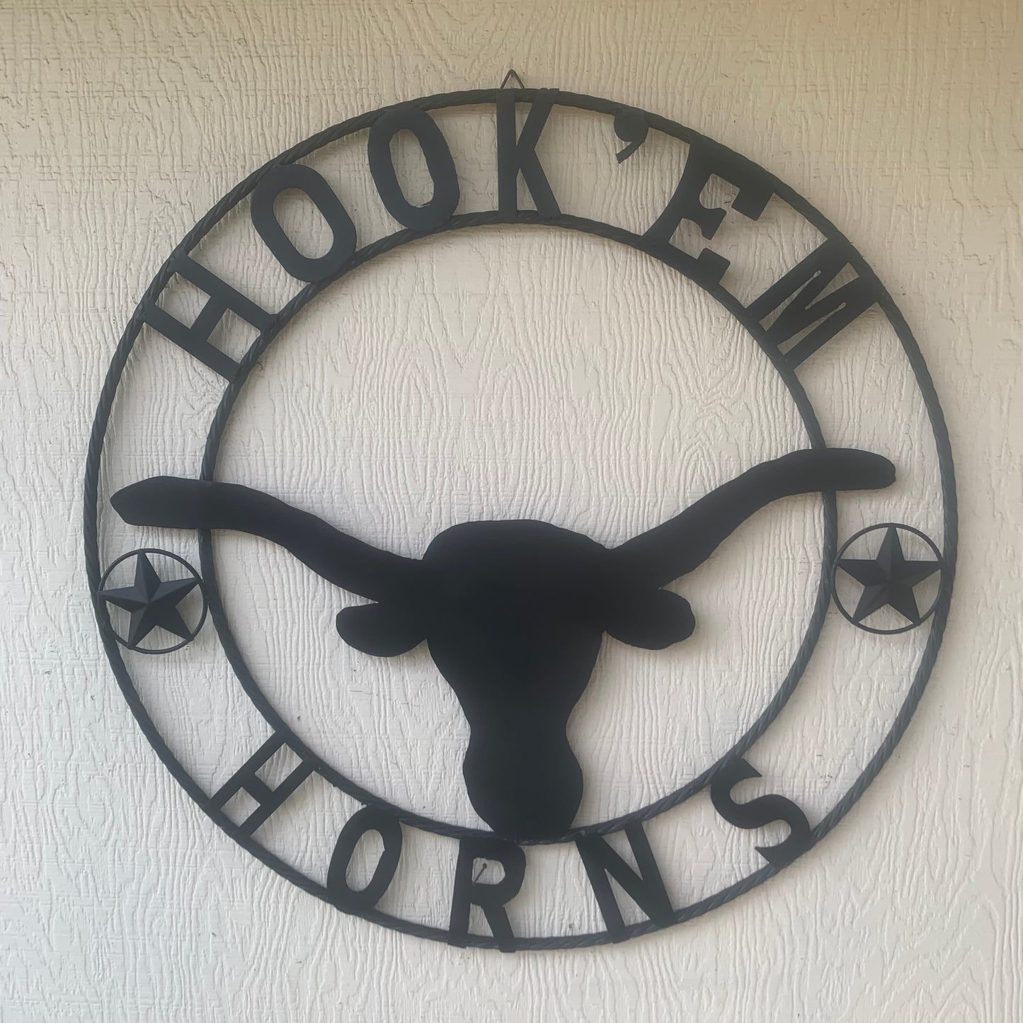 HOOKEM HORNS WITH LONE STAR TEXAS LONGHORNS HOOK EM BLACK METAL CUSTOM VINTAGE CRAFT WALL ART TEAM SIGN HANDMADE