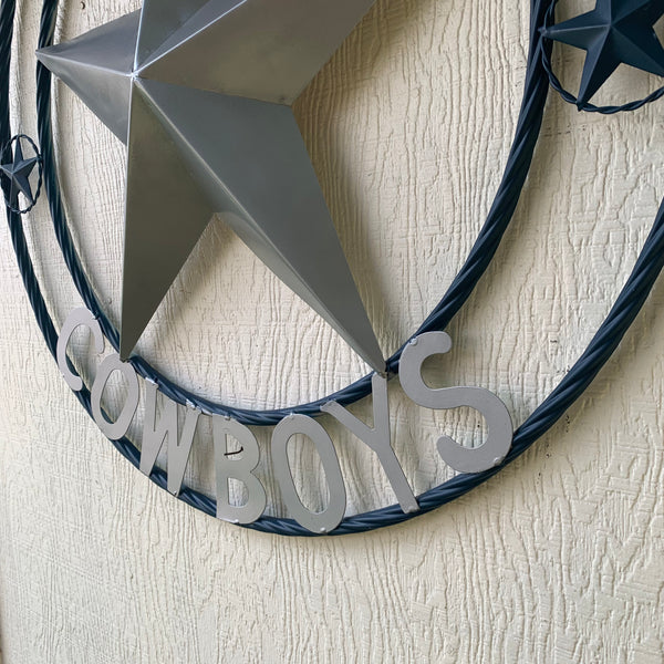 DALLAS COWBOYS SILVER & NAVY BLUE BARN STAR CUSTOM METAL VINTAGE LONESTAR WESTERN HOME DECOR HANDMADE 24",32",36",40",42",44",46",48",50" (Copy)