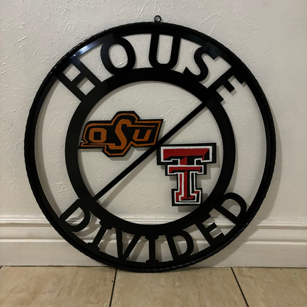 HOUSE DIVIDED OSU & TECH CUSTOM VINTAGE METAL CRAFT WALL ART RUSTIC TEAM SIGN HANDMADE 18",24",32",36