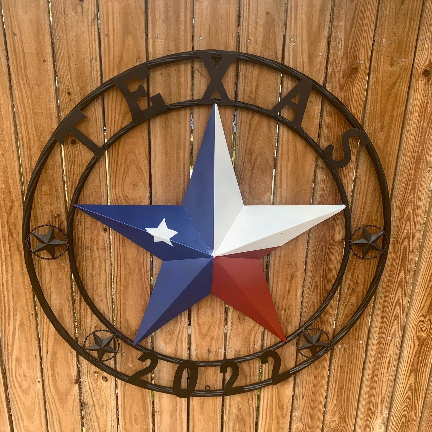 TEXAS 2022 STYLE CUSTOM NAME BARN STAR METAL LONESTAR 3d TWISTED BLACK ROPE RING WESTERN HOME DECOR   HANDMADE 24",32",36"