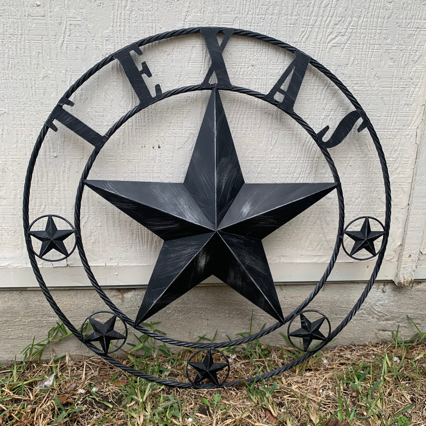 TEXAS BLACK DISTRESSED STAR TWO TONE TEXTURE BARN STAR METAL LONESTAR TWISTED ROPE RING WESTERN HOME DECOR HANDMADE NEW