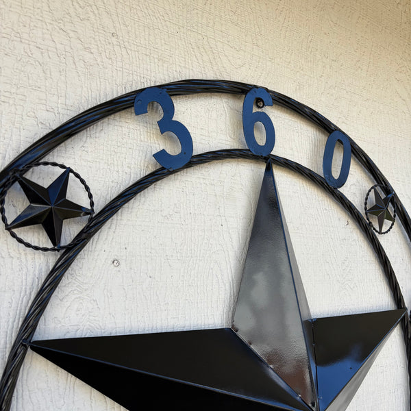 360 OLD EVANS STYLE CUSTOM STAR NAME BARN METAL STAR 3d TWISTED ROPE RING WESTERN HOME DECOR RUSTIC BLACK HANDMADE 24",32",36",50"