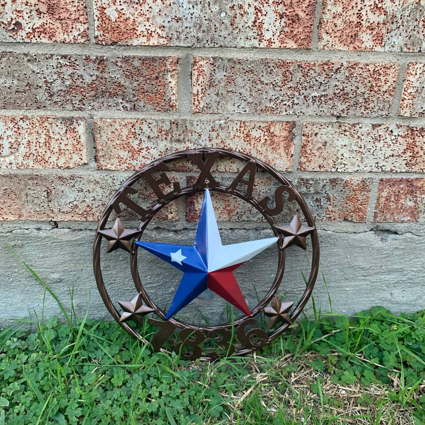 TEXAS FLAG STAR RED WHT BLUE STAR & BRONZE COPPER RING 1836 TEXAS METAL BARN LONE STAR WESTERN HOME DECOR HANDMADE NEW 12",18",24",32",36",50"