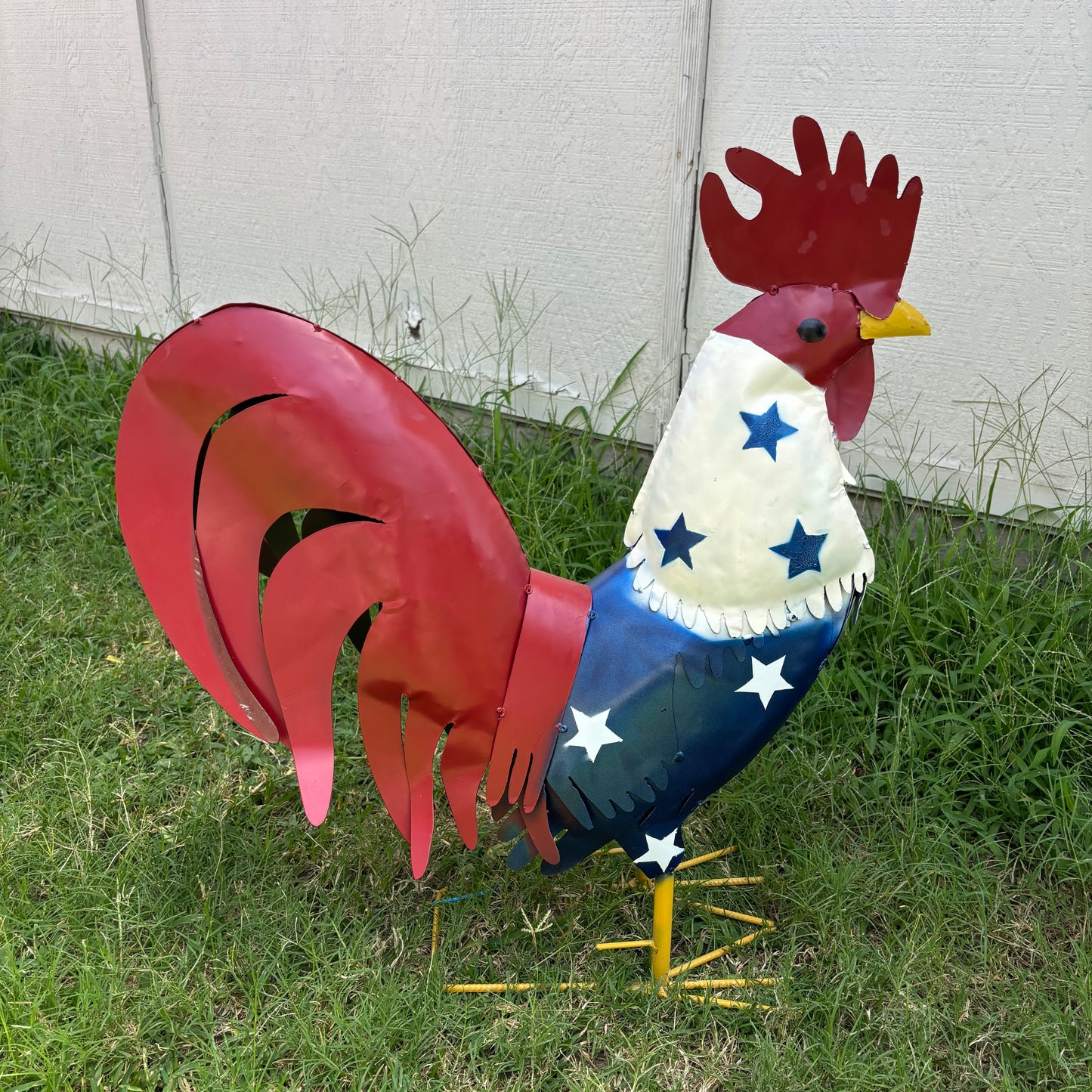 USA FLAG ROOSTER AMERICAN RED WHITE BLUE PATRIOTIC GARDEN METAL SCULPTURE WESTERN HOME DECOR ORNAMENT HANDMADE #34-003