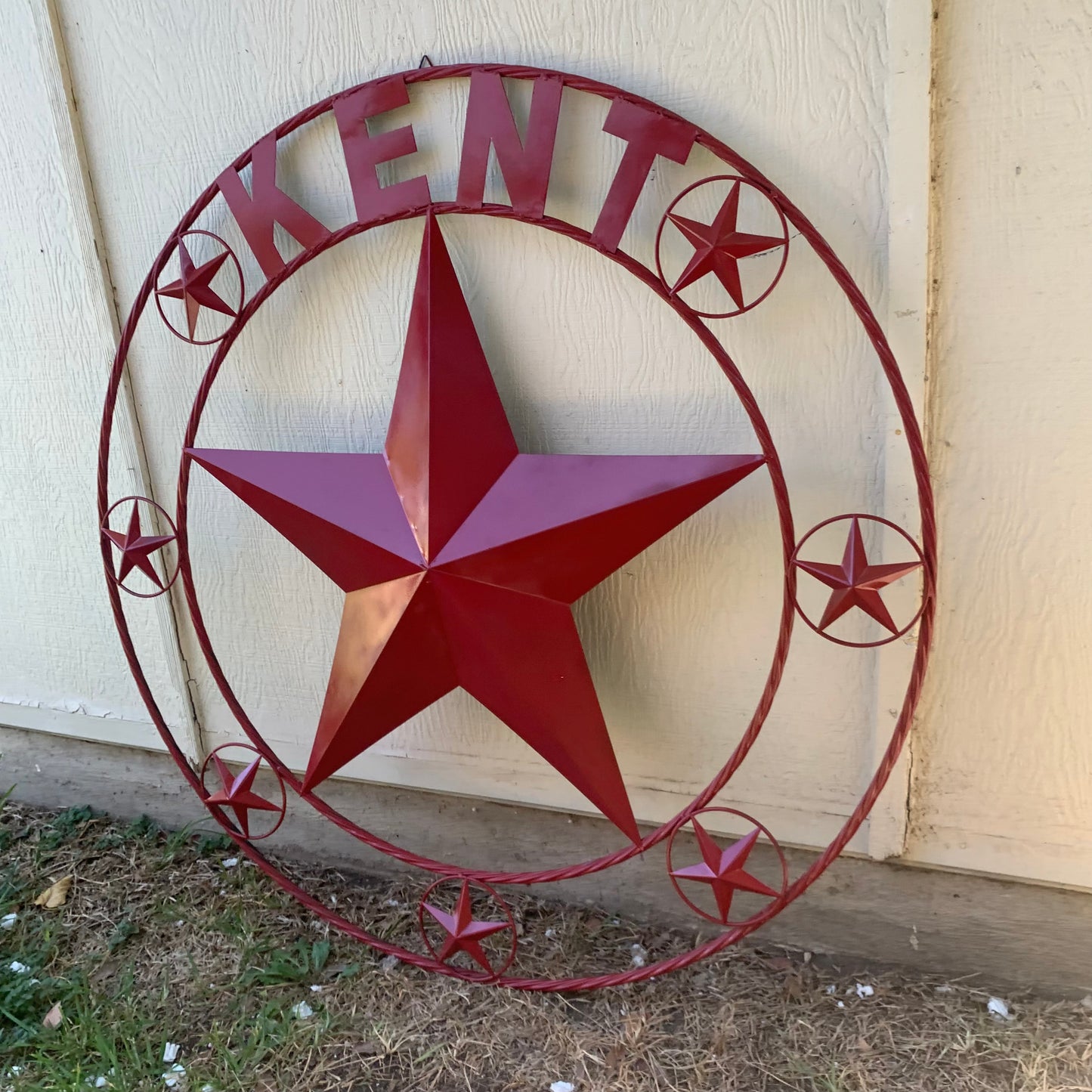 KENT STYLE YOUR CUSTOM STAR METAL NAME RUSTIC BURGUNDY RED CUSTOM 3d STAR METAL NAME BARN STAR TWISTED ROPE RING DESIGN METAL WALL ART HOME DECOR ANY SIZE