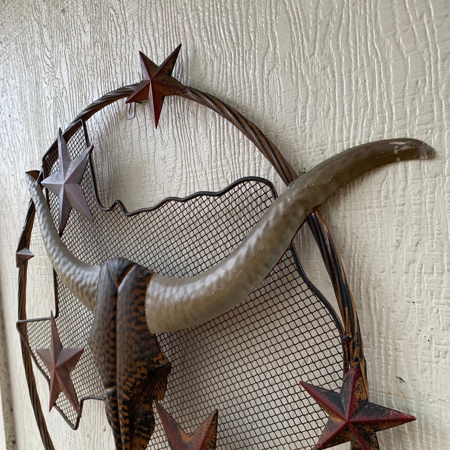 24" LONGHORNS & STARS METAL WALL ART SCULPTURE WESTERN HOME DECOR HANDMADE NEW