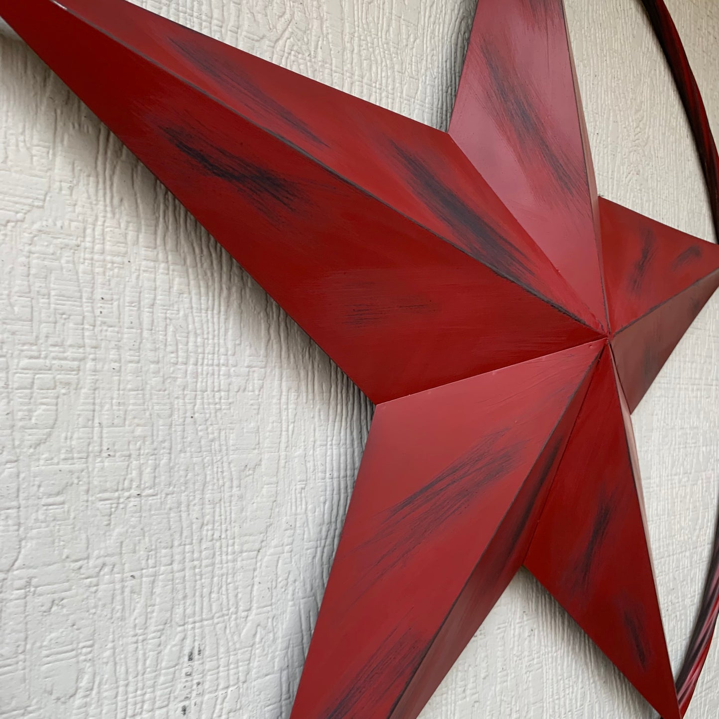 RED DISTRESSED STAR TWO TONE TEXTURE BARN STAR METAL LONESTAR TWISTED ROPE RING WESTERN HOME DECOR HANDMADE NEW #EH12958