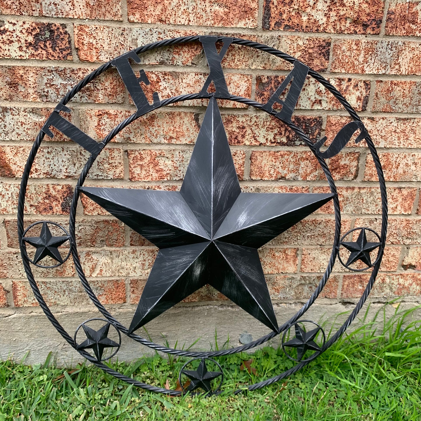TEXAS BLACK DISTRESSED STAR TWO TONE TEXTURE BARN STAR METAL LONESTAR TWISTED ROPE RING WESTERN HOME DECOR HANDMADE NEW