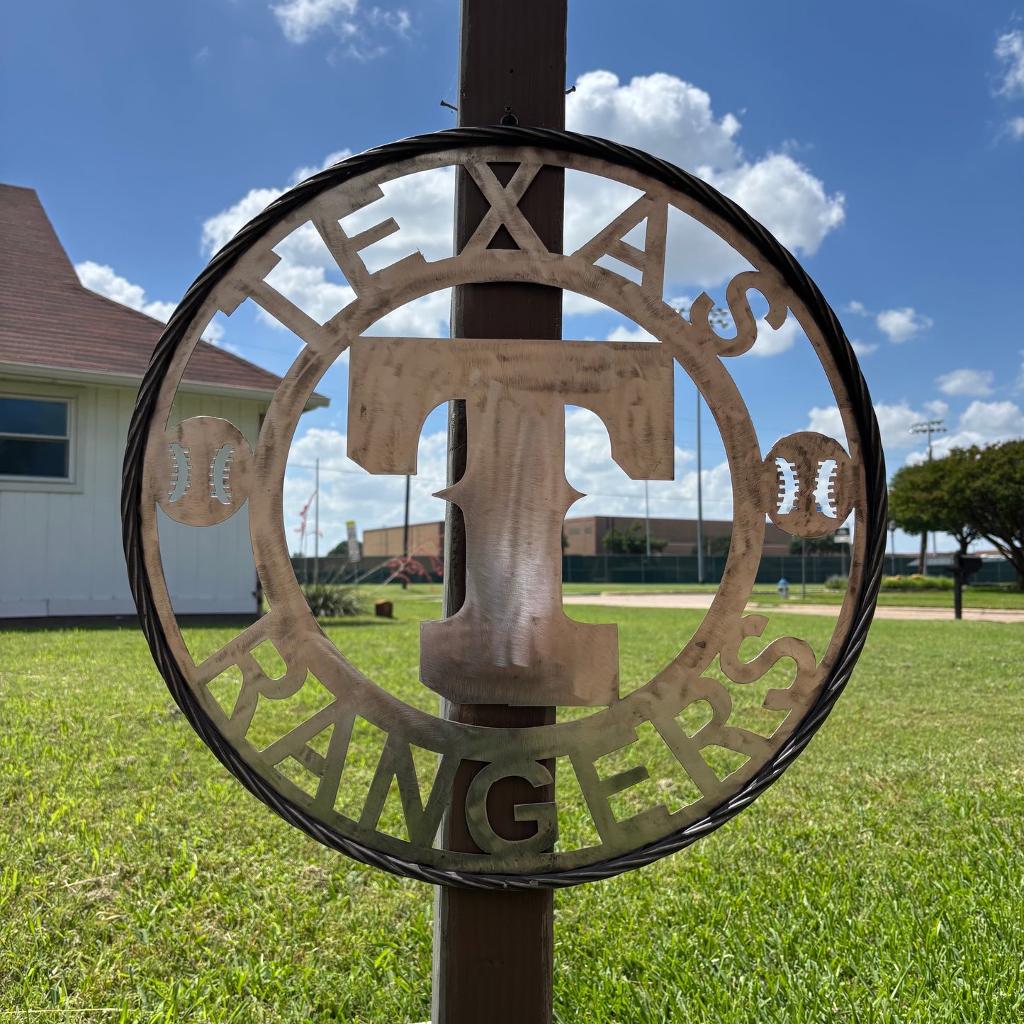 TEXAS RANGERS CUSTOM RAW METAL VINTAGE CRAFT TEAM SIGN TWISTED ROPE RING HANDMADE
