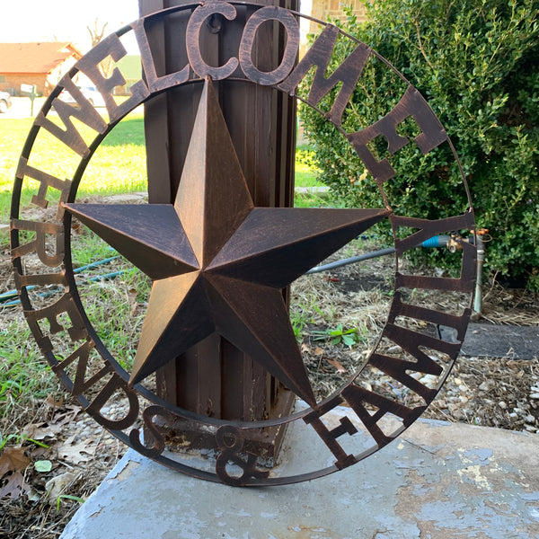 WELCOME FRIENDS FAMILY BARN METAL STAR WALL ART WESTERN HOME DECOR HANDMADE NEW