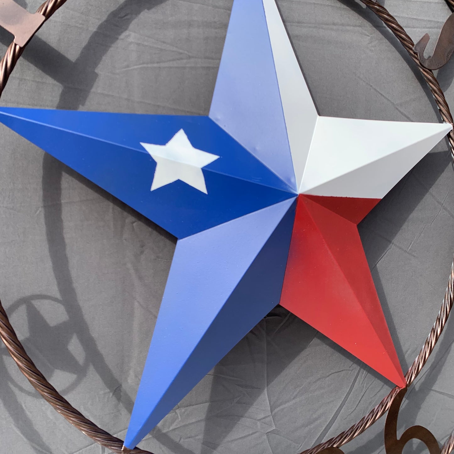1836 TEXAS FLAG STAR RED WHITE BLUE TWISTED BRONZE RING WESTERN HOME DECOR HANDMADE NEW