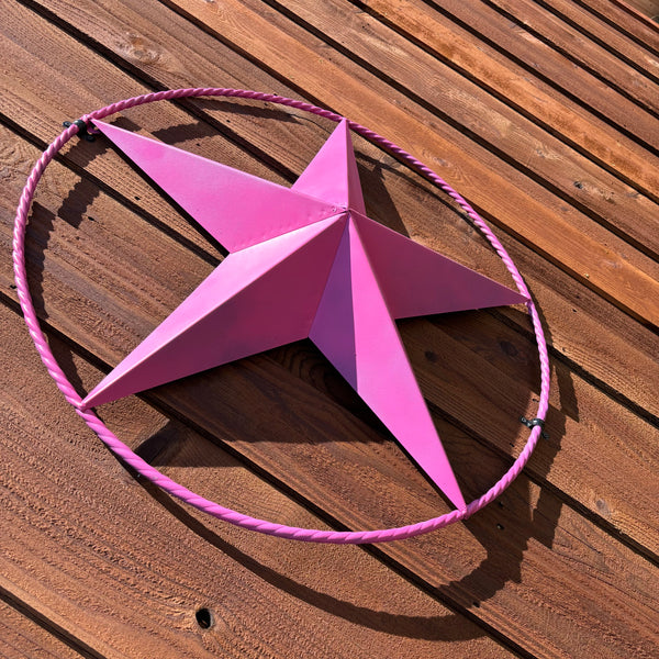 PINK STAR BARN METAL LONE STAR TWISTED ROPE RING WESTERN HOME DECOR HANDMADE 12",24",36"