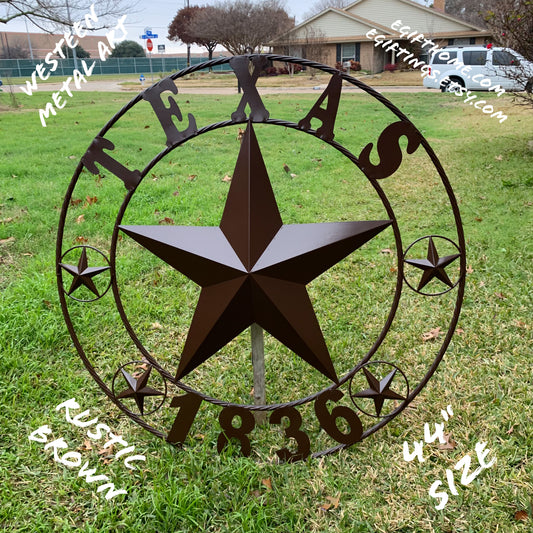 24",44" TEXAS 1836 RUSTIC BROWN BARN STAR METAL LONESTAR WESTERN HOME DECOR NEW