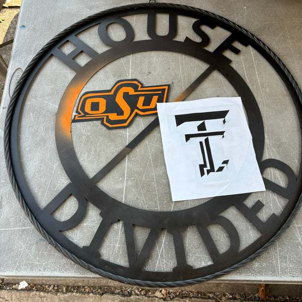 HOUSE DIVIDED OSU & TECH CUSTOM VINTAGE METAL CRAFT WALL ART RUSTIC TEAM SIGN HANDMADE 18",24",32",36