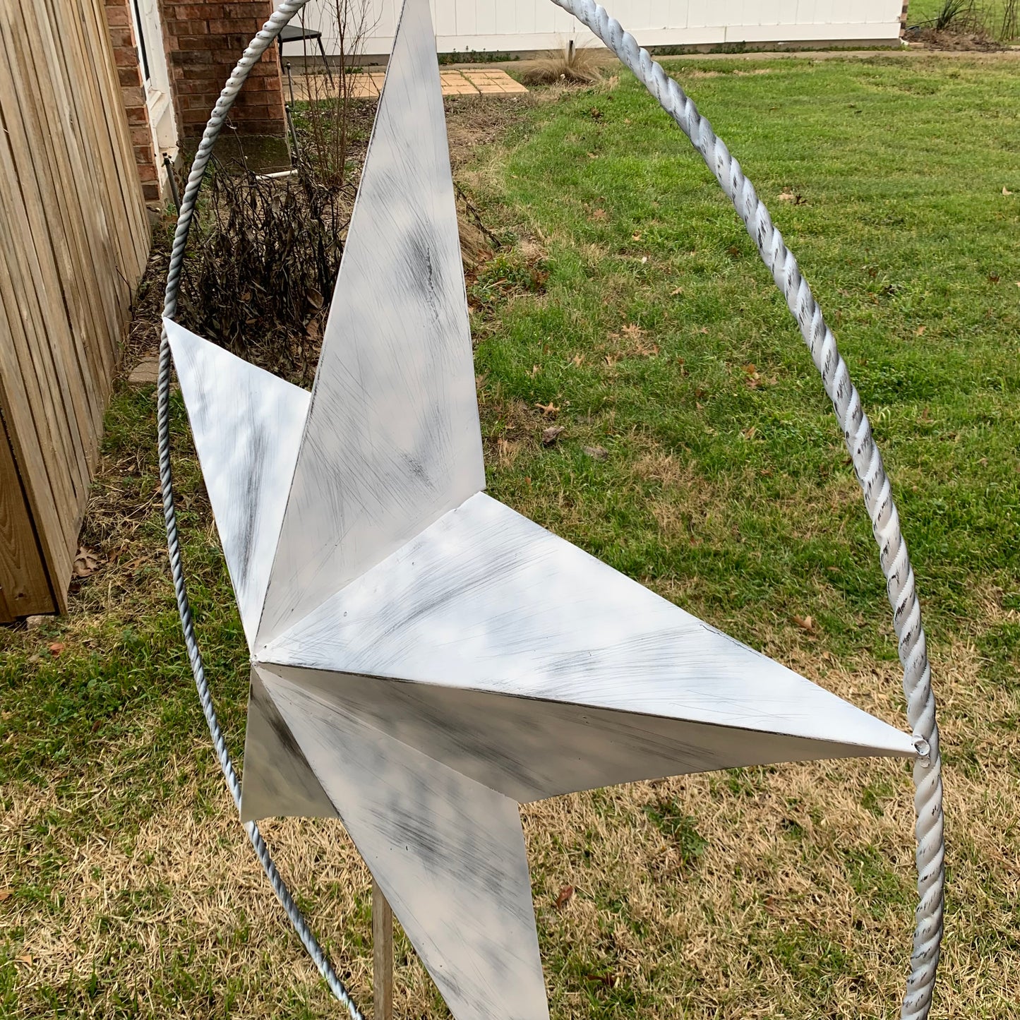 5 FOOT WHITE DISTRESSED STAR TWO TONE TEXTURE BARN STAR METAL LONESTAR TWISTED ROPE RING WESTERN HOME DECOR HANDMADE NEW