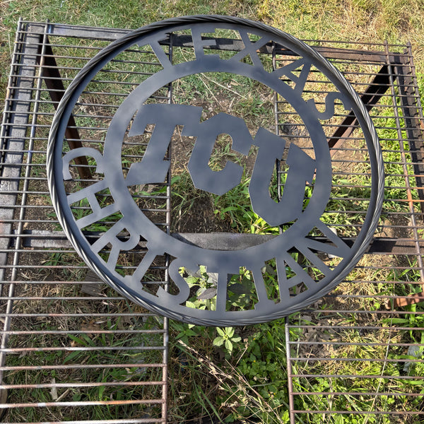 TCU TEXAS CHRISTIAN CUSTOM BLACK METAL VINTAGE CRAFT TEAM SIGN HANDMADE