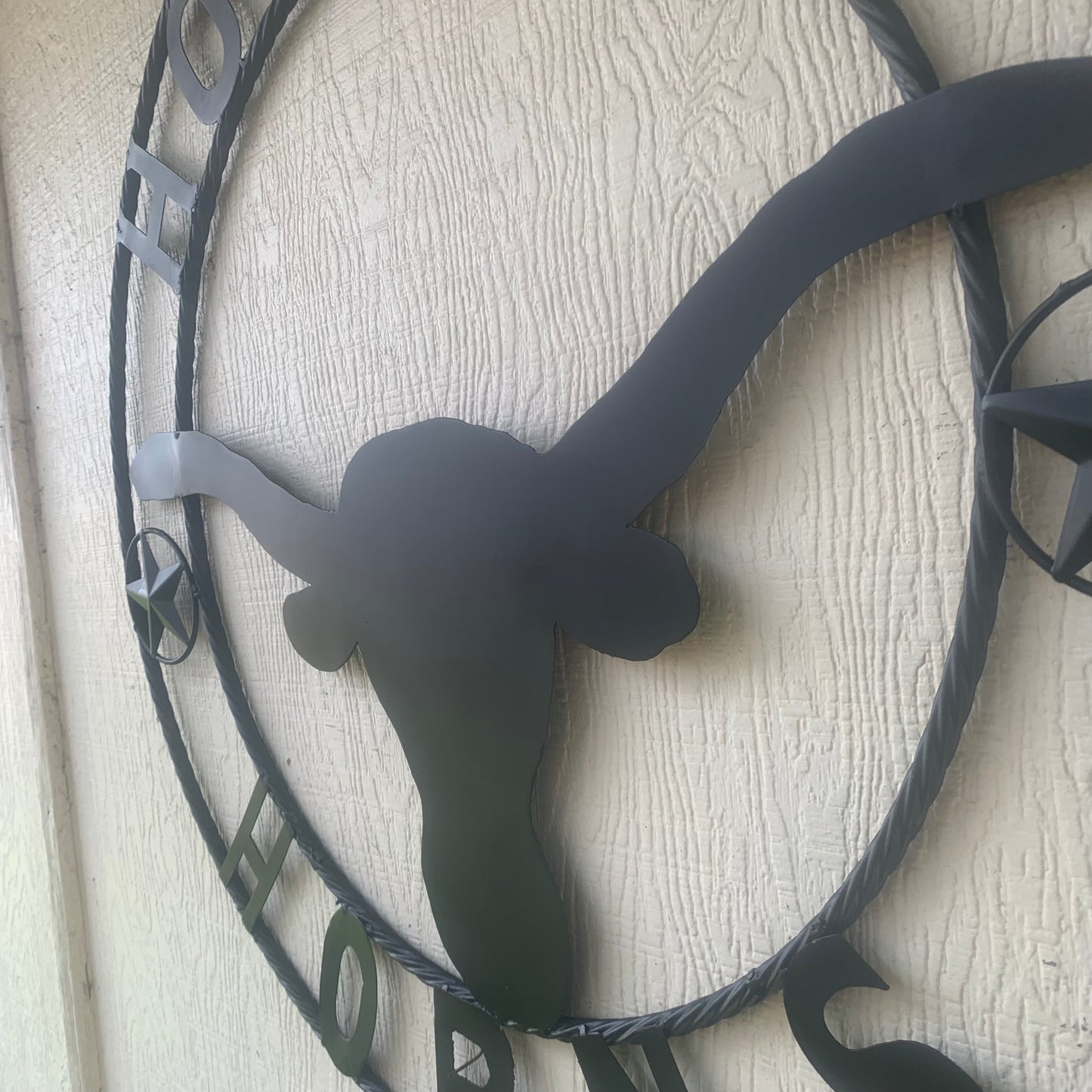 HOOKEM HORNS WITH LONE STAR TEXAS LONGHORNS HOOK EM BLACK METAL CUSTOM VINTAGE CRAFT WALL ART TEAM SIGN HANDMADE