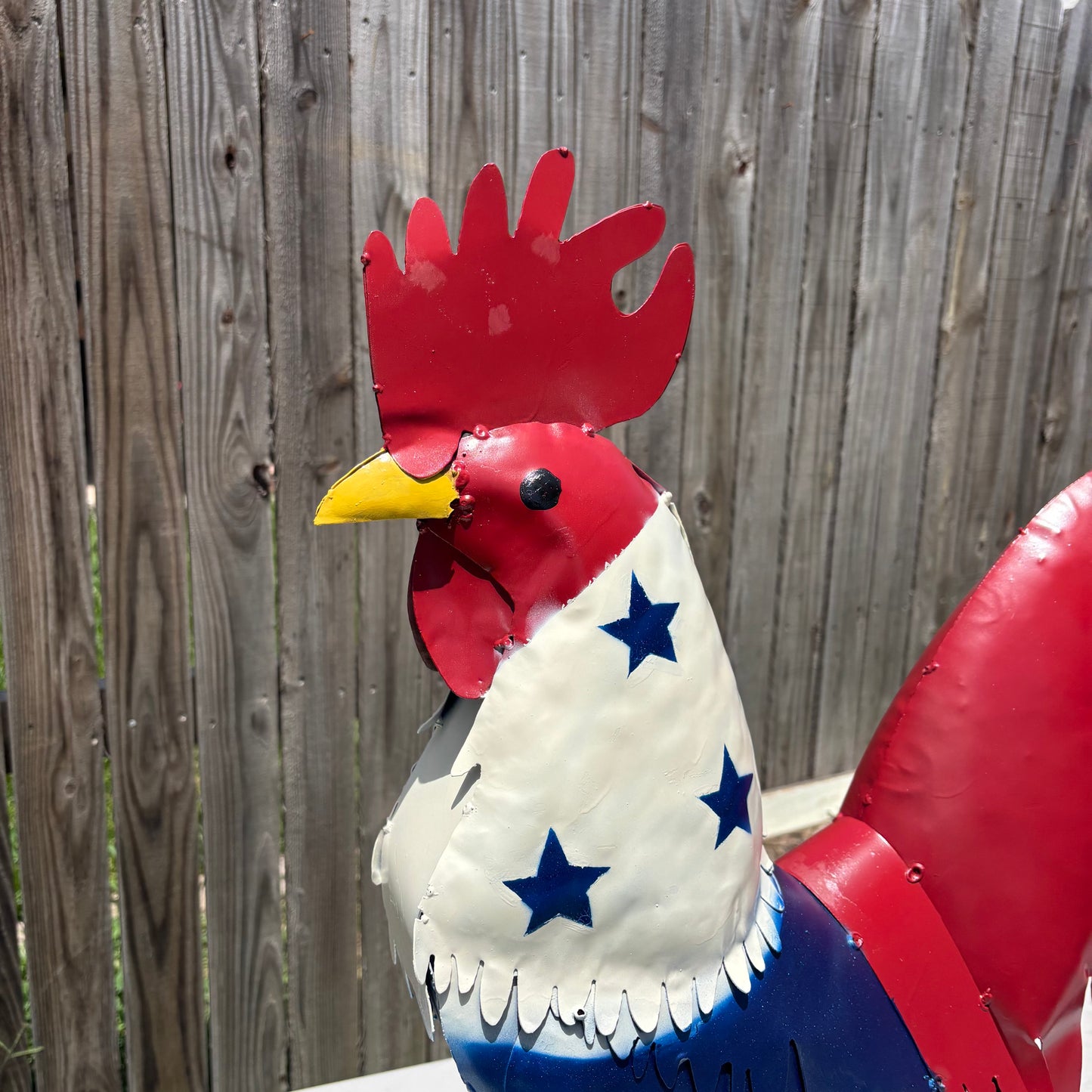 USA FLAG ROOSTER AMERICAN RED WHITE BLUE PATRIOTIC GARDEN METAL SCULPTURE WESTERN HOME DECOR ORNAMENT HANDMADE #34-003