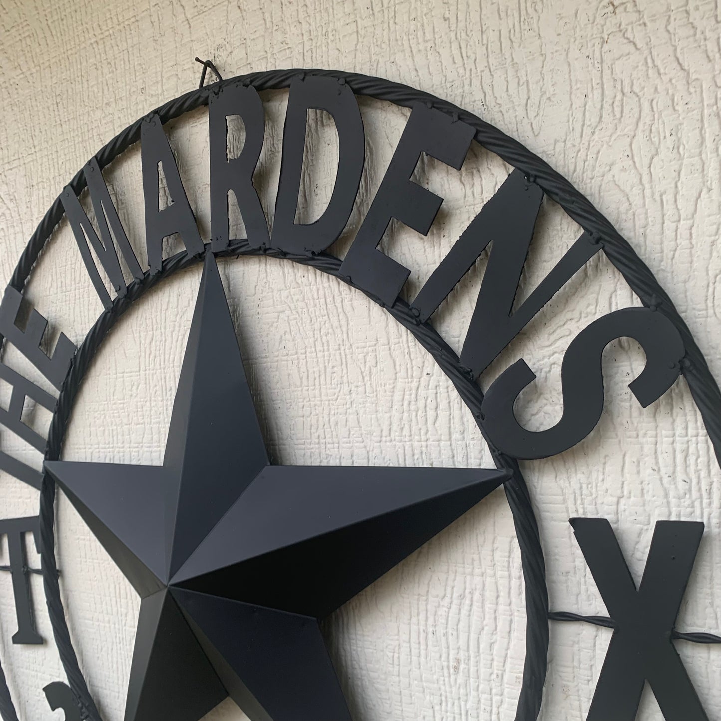 MARDENS STYLE CUSTOM NAME STAR BARN METAL STAR 3d TWISTED ROPE RING WESTERN HOME DECOR RUSTIC BLACK HANDMADE 24",32",36",50"