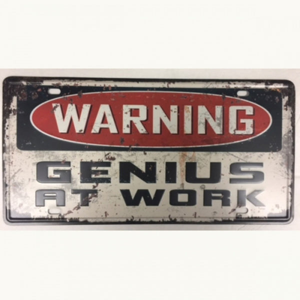 GENIUS AT WORK LICENSE PLATE SOUVENIR METAL SIGN 6" X 12" CAR PLATE WESTERN HOME DECOR #EH11736