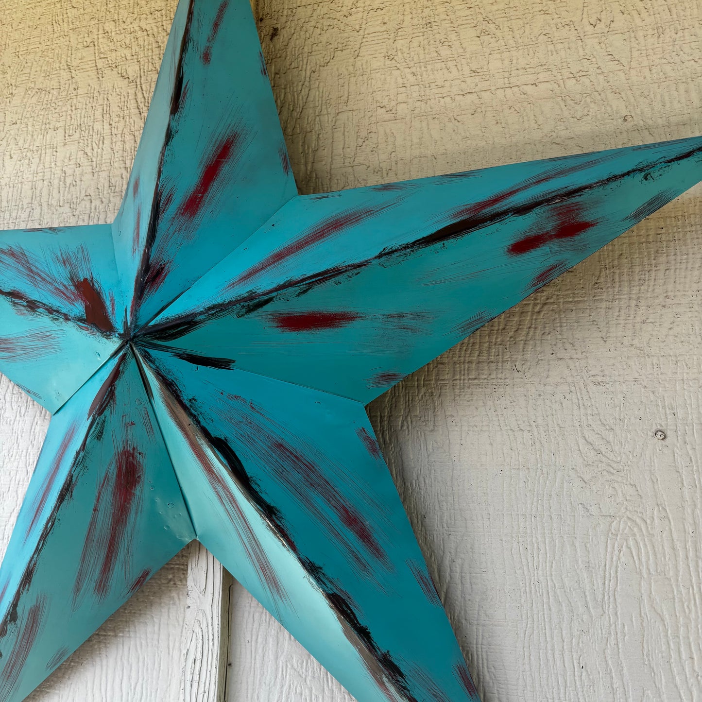TURQUOISE DISTRESSED TWO TONE BARN STAR METAL ART WESTERN HOME DECOR HANDMADE