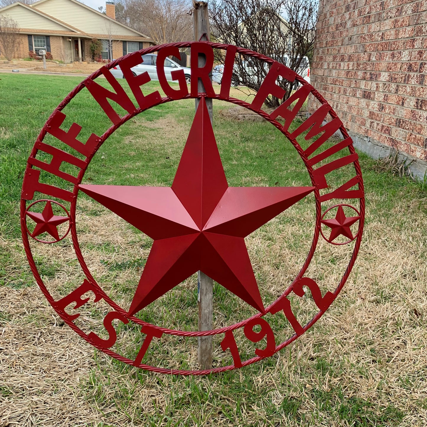 NEGRI FAMILY STYLE YOUR CUSTOM NAME STAR BARN STAR METAL LONE STAR WESTERN HOME DECOR RUSTIC BURGUNDY RED HANDMADE 24",32",36",50"