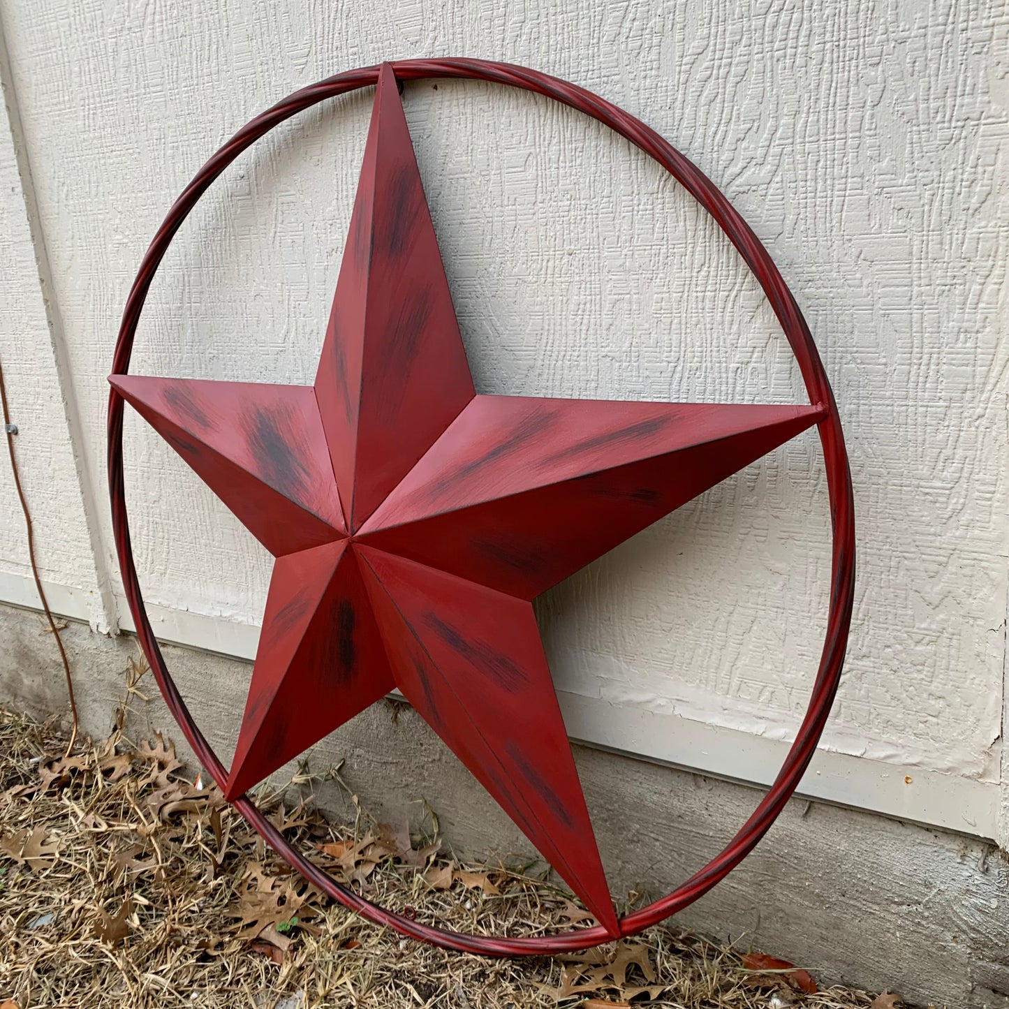 RED DISTRESSED STAR TWO TONE TEXTURE BARN STAR METAL LONESTAR TWISTED ROPE RING WESTERN HOME DECOR HANDMADE NEW #EH12958