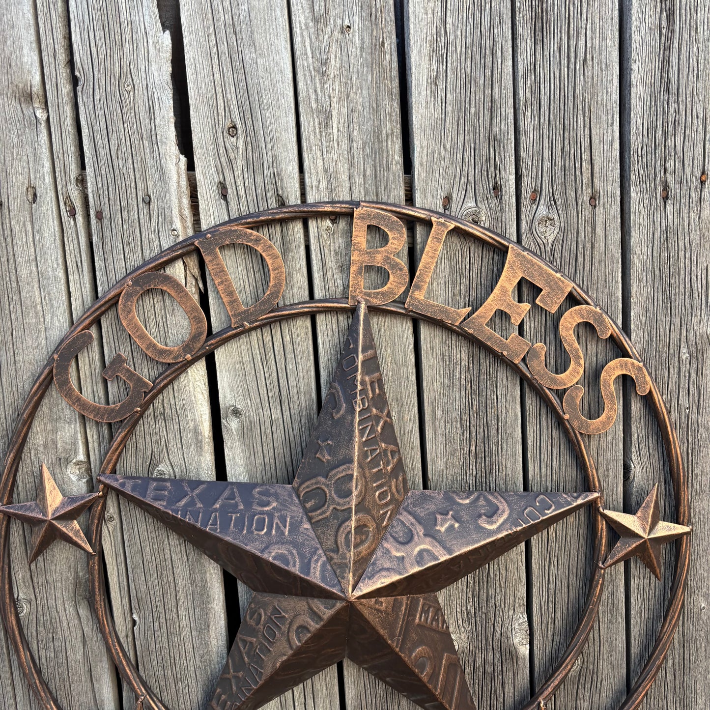 GOD BLESS TEXAS LICENSE PLATE EMBOSSED STAR BARN STAR METAL LONE STAR WESTERN HOME DECOR HANDMADE