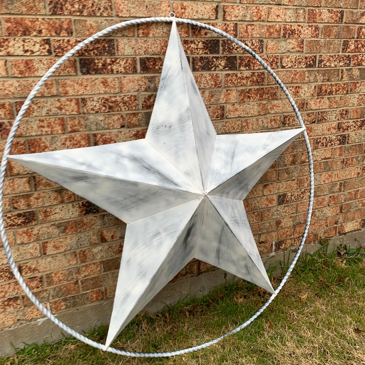 5 FOOT WHITE DISTRESSED STAR TWO TONE TEXTURE BARN STAR METAL LONESTAR TWISTED ROPE RING WESTERN HOME DECOR HANDMADE NEW
