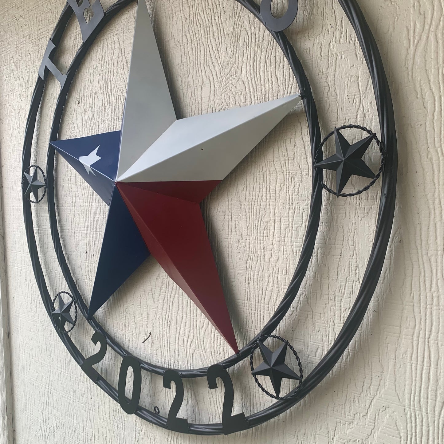 TEXAS 2022 STYLE CUSTOM NAME BARN STAR METAL LONESTAR 3d TWISTED BLACK ROPE RING WESTERN HOME DECOR   HANDMADE 24",32",36"